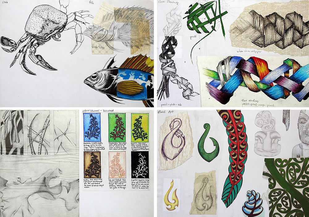 IGCSE sketchbook - fish, weaving, seaweed