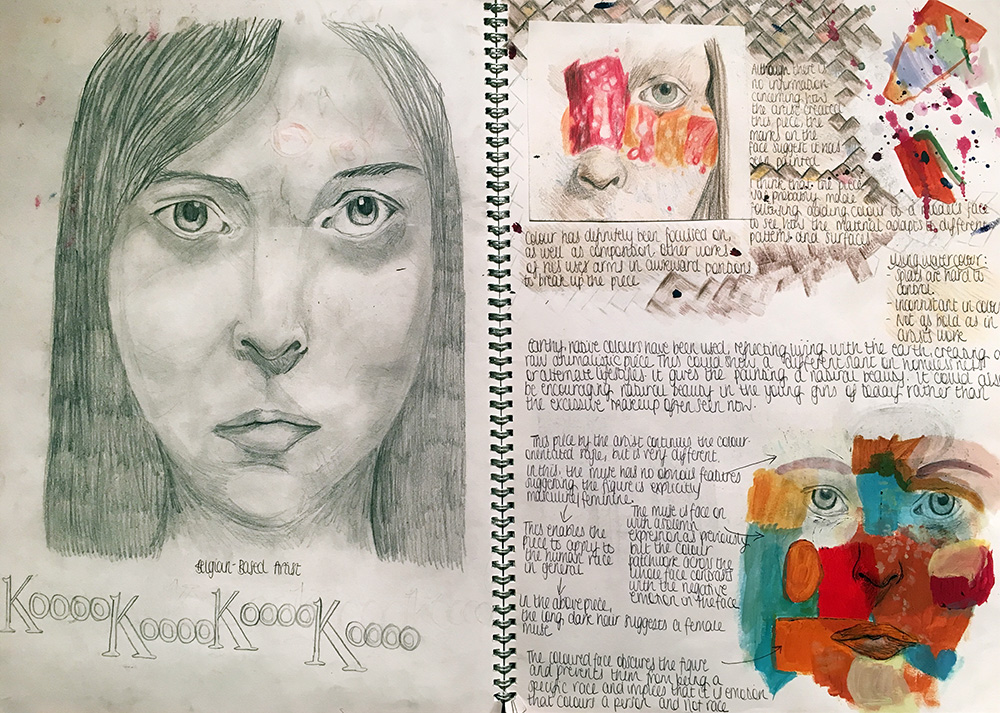 GCSE portraiture sketchbook
